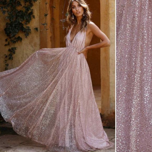 NEW Hello Molly Perfect Places Maxi Dress 4 Bronze Long Elegant Glam Glitter - Picture 1 of 8
